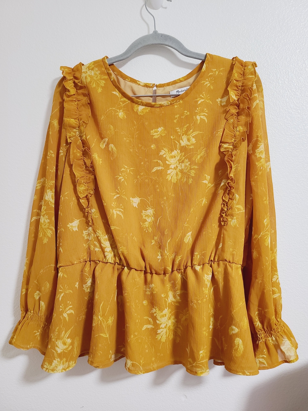 Madewell Mustard Yellow Floral Ruffle Peplum Blouse